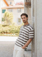 Brown Knitted Stripe Polo