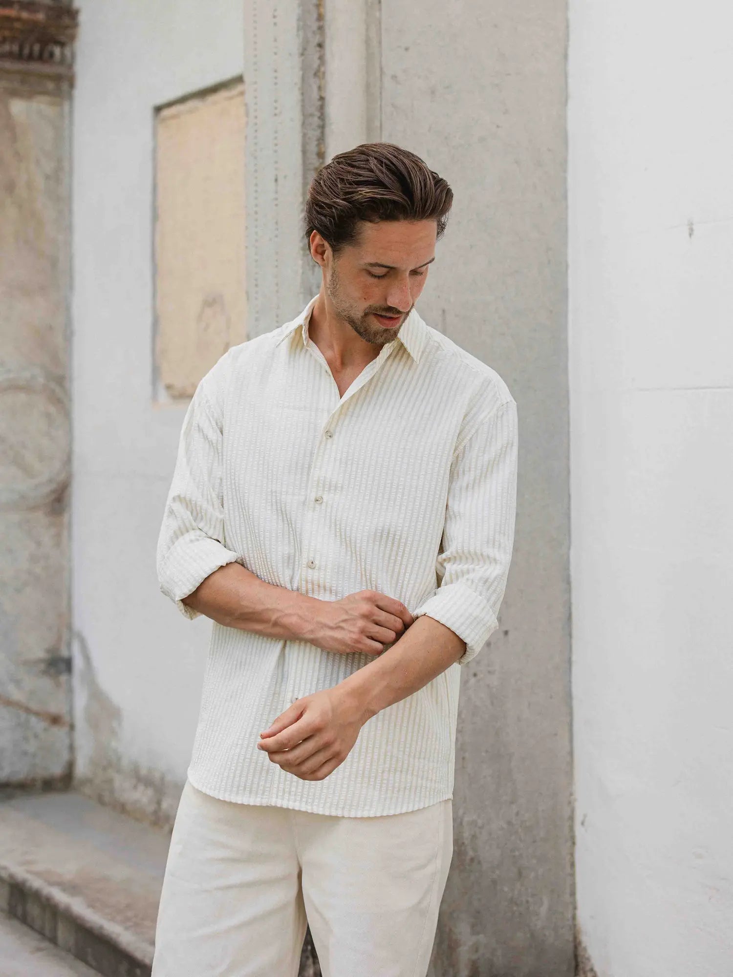 Beige Stripe Oversized Casual Shirt