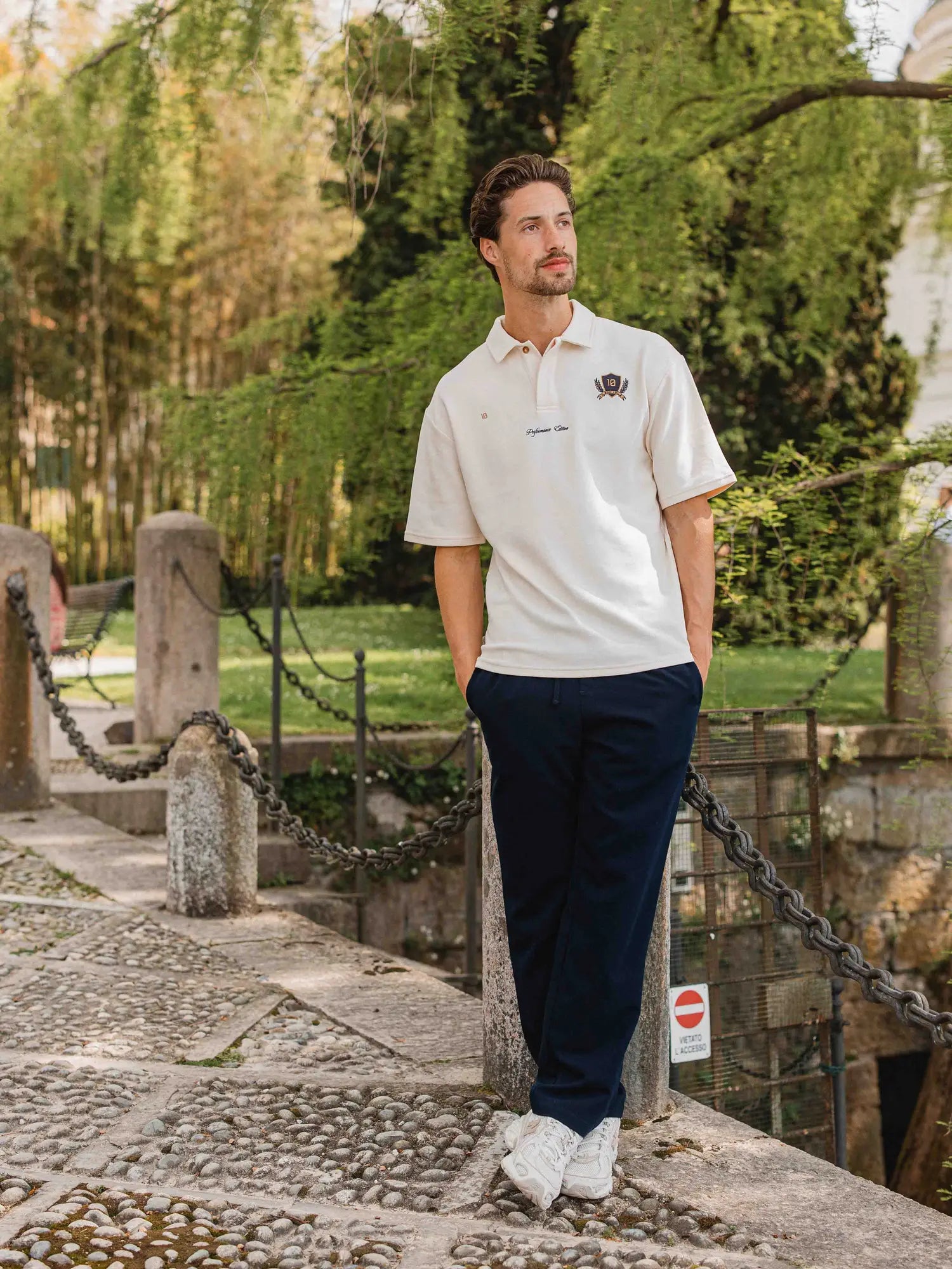 Cream Anniversary Oversized Polo Shirt