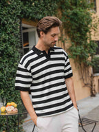 Black Knitted Stripe Polo