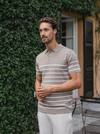 Beige Knit Button Stripe Polo Sample