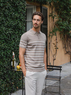 Beige Knit Button Stripe Polo Sample