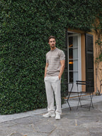 Beige Knit Button Stripe Polo Sample