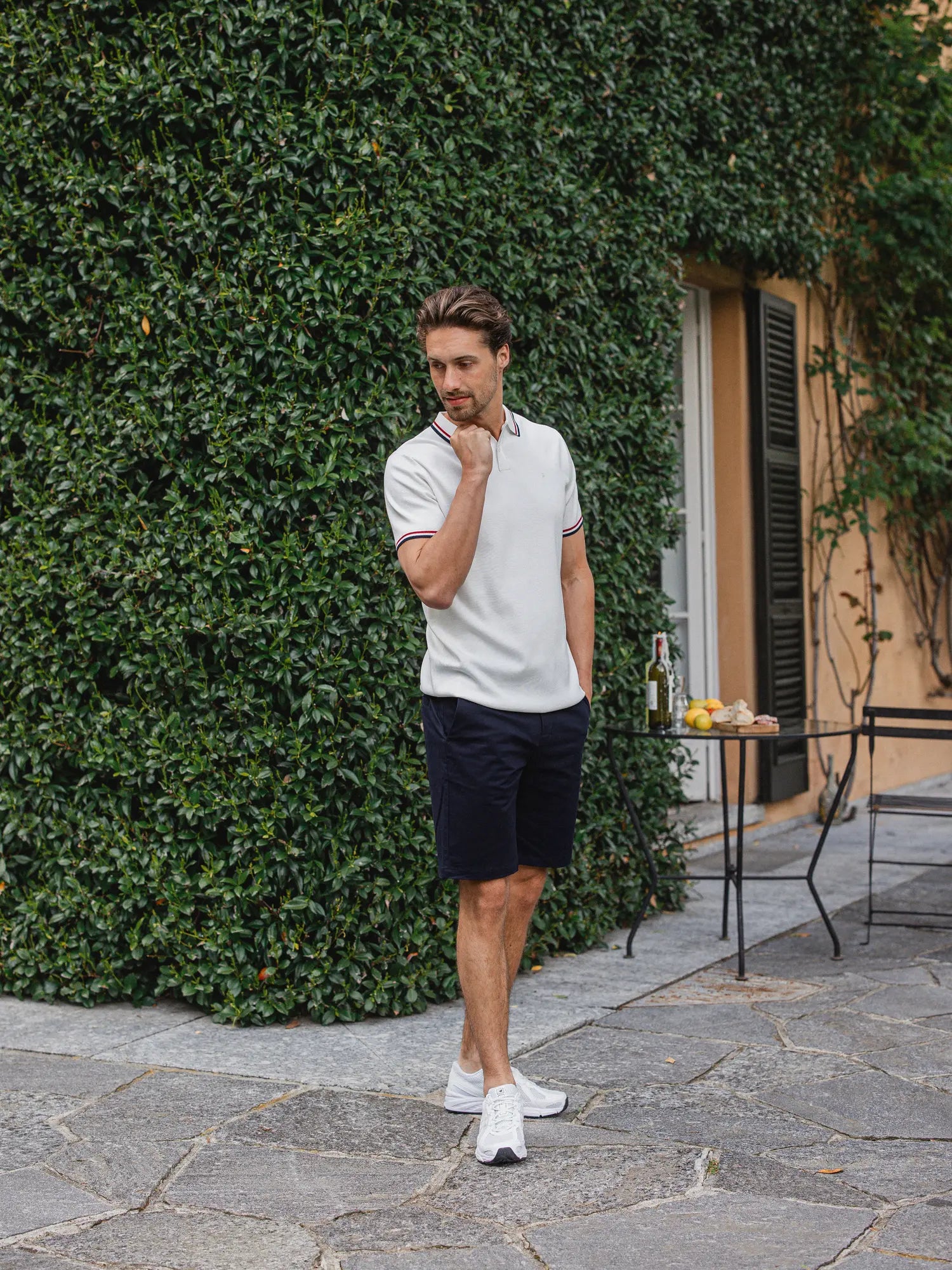 White Knit Collar Polo
