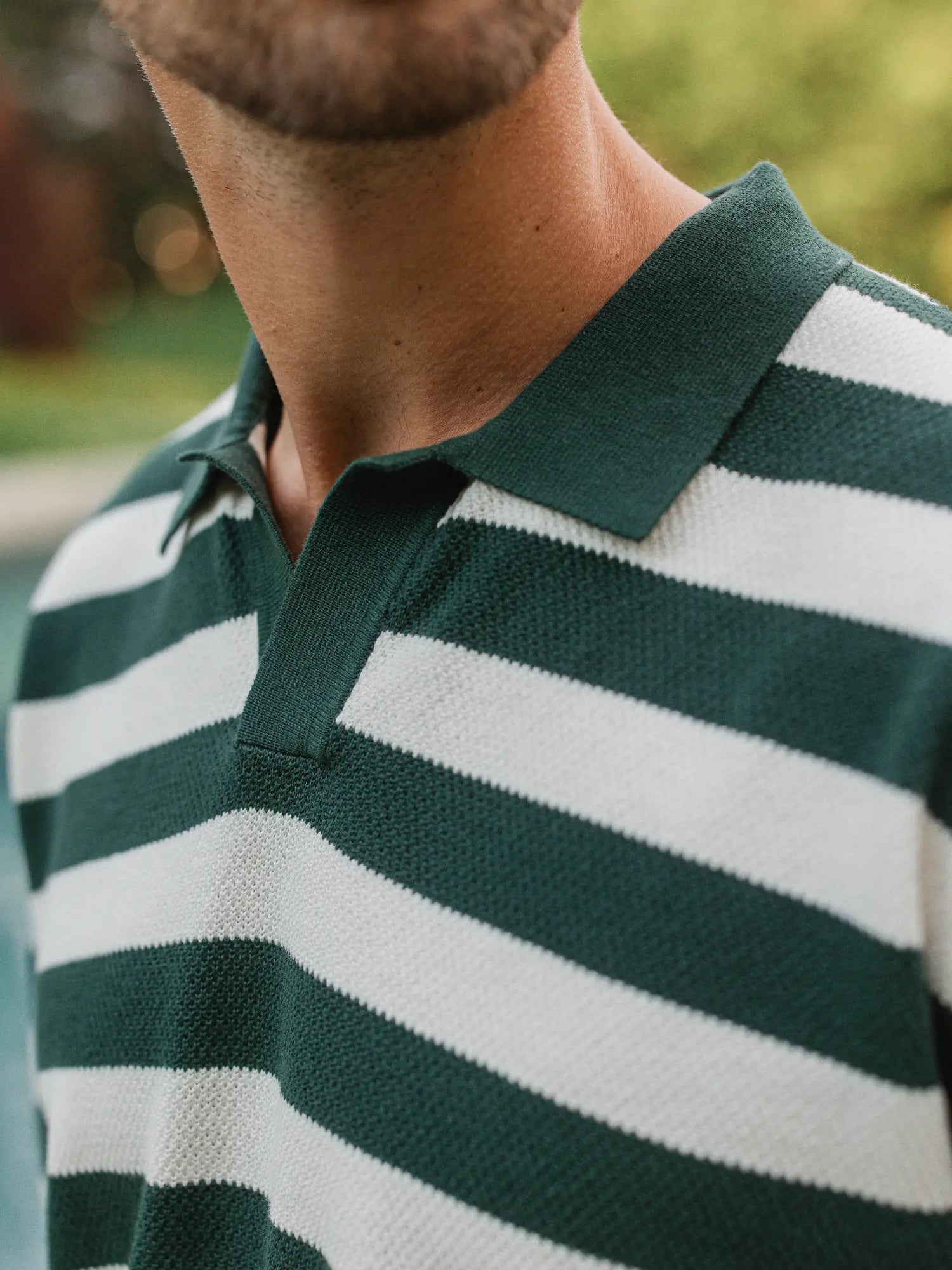 Green Knitted Stripe Polo