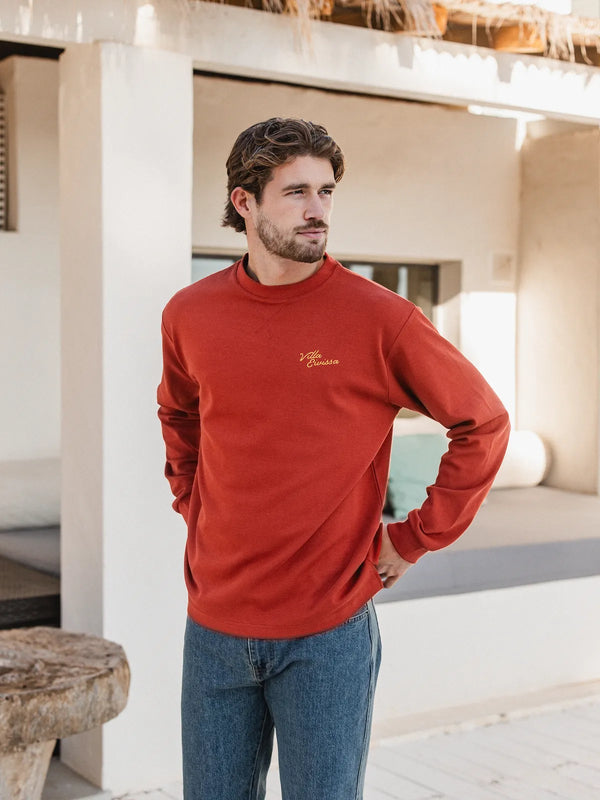 Rotes Oversized-Longsleeve mit Villa-Print