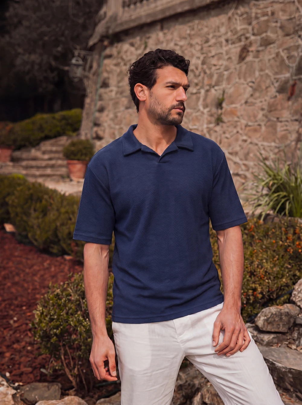 Navy Structure Summer V-Polo