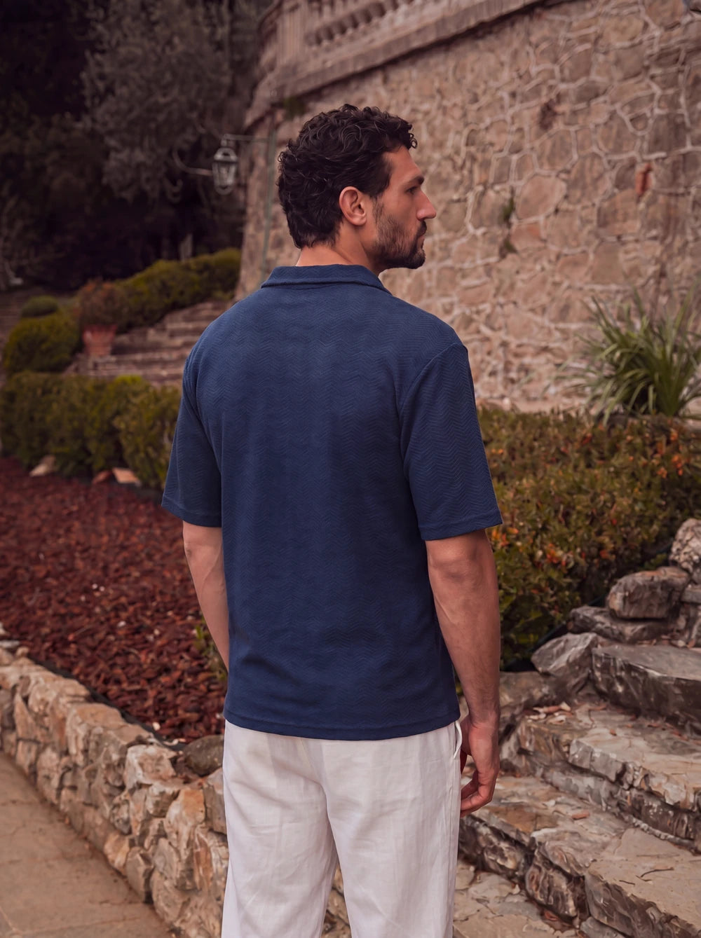 Navy Structure Summer V-Polo