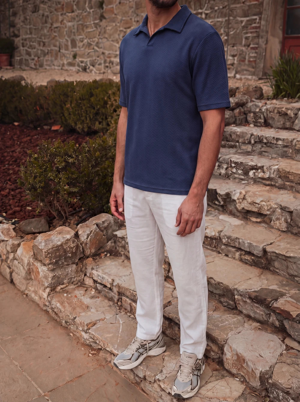 Navy Structure Summer V-Polo
