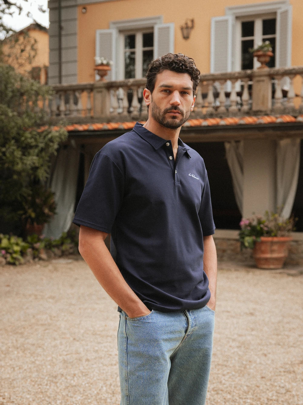 Navy Vendemmia Relaxed Polo