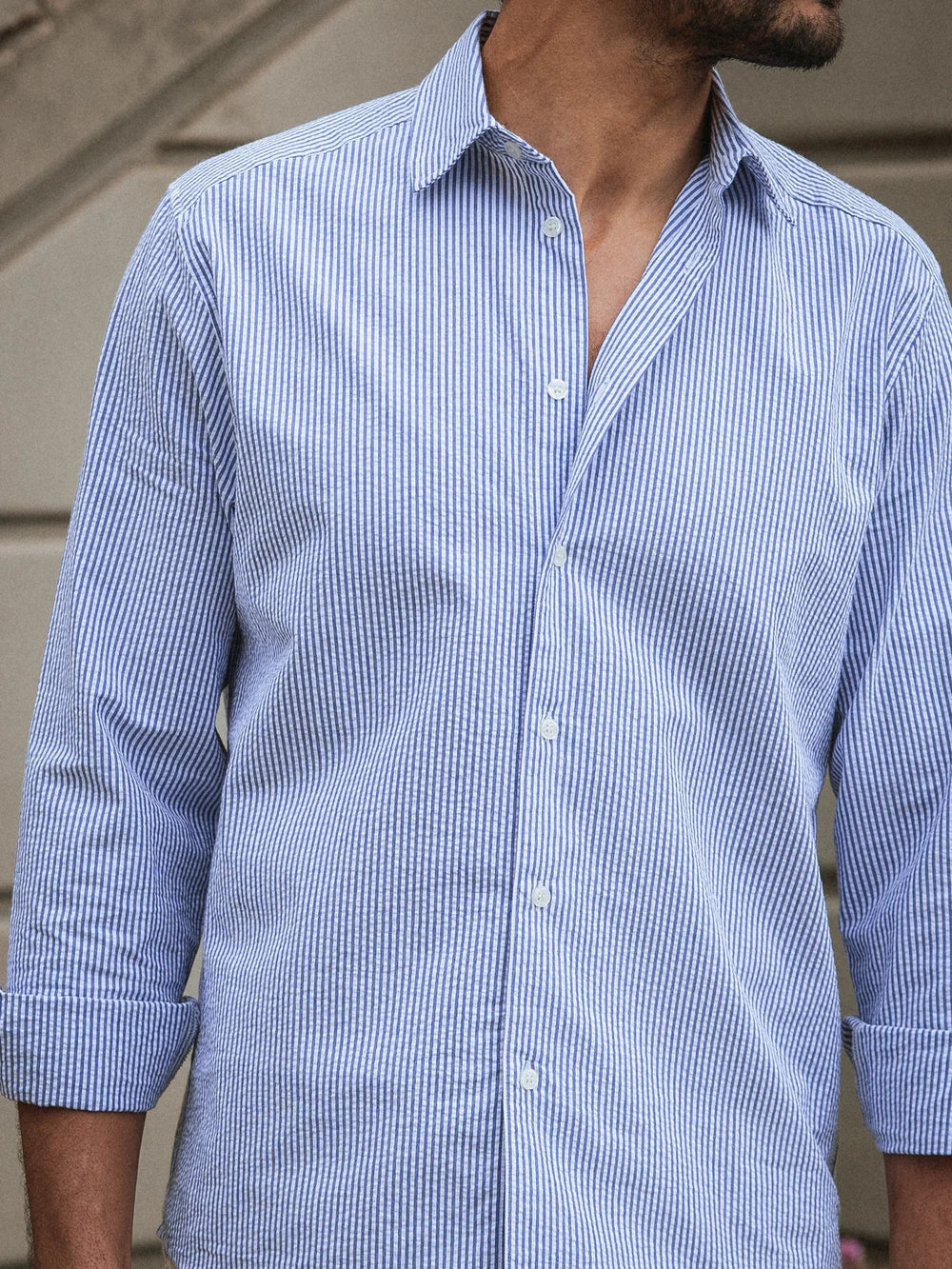 Navy Stripe Waffle Shirt