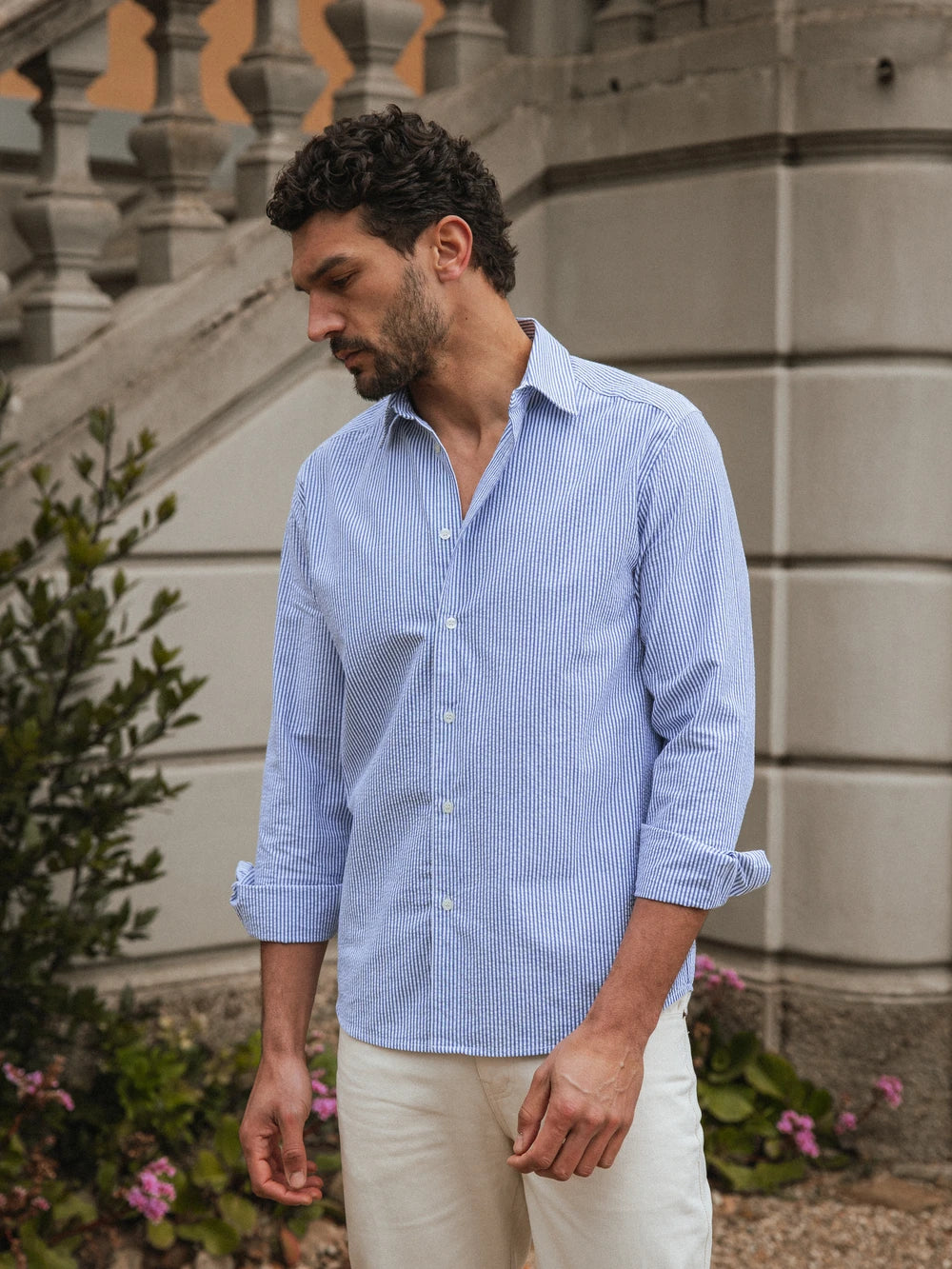 Navy Stripe Waffle Shirt
