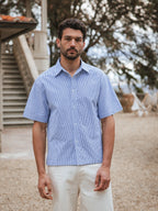 Blue Stripe Waffle Polo Shirt