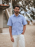 Blue Stripe Waffle Polo Shirt