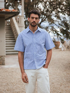 Blue Stripe Waffle Polo Shirt