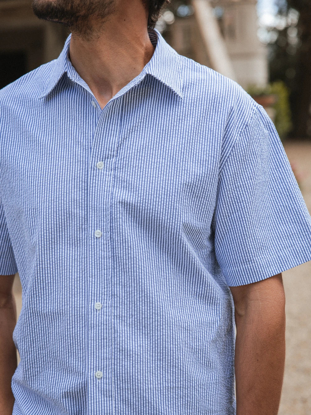 Blue Stripe Waffle Polo Shirt