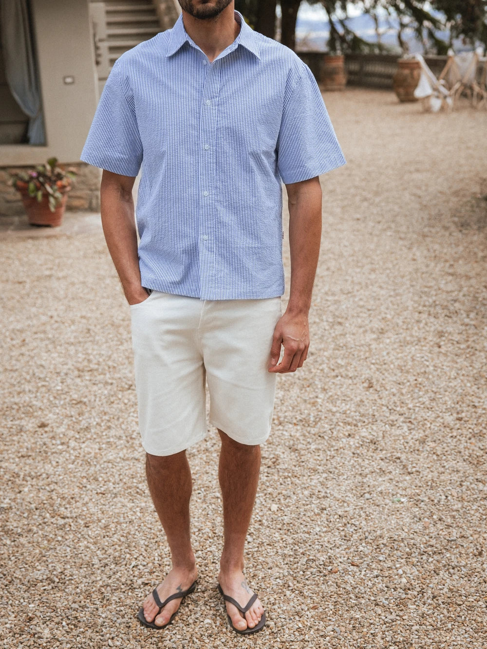 Blue Stripe Waffle Polo Shirt