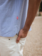 Blue Stripe Waffle Polo Shirt