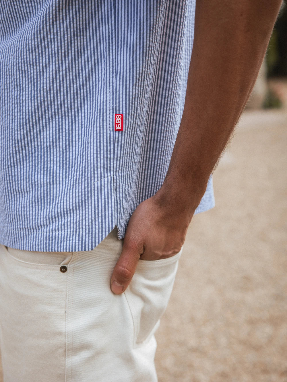 Blue Stripe Waffle Polo Shirt