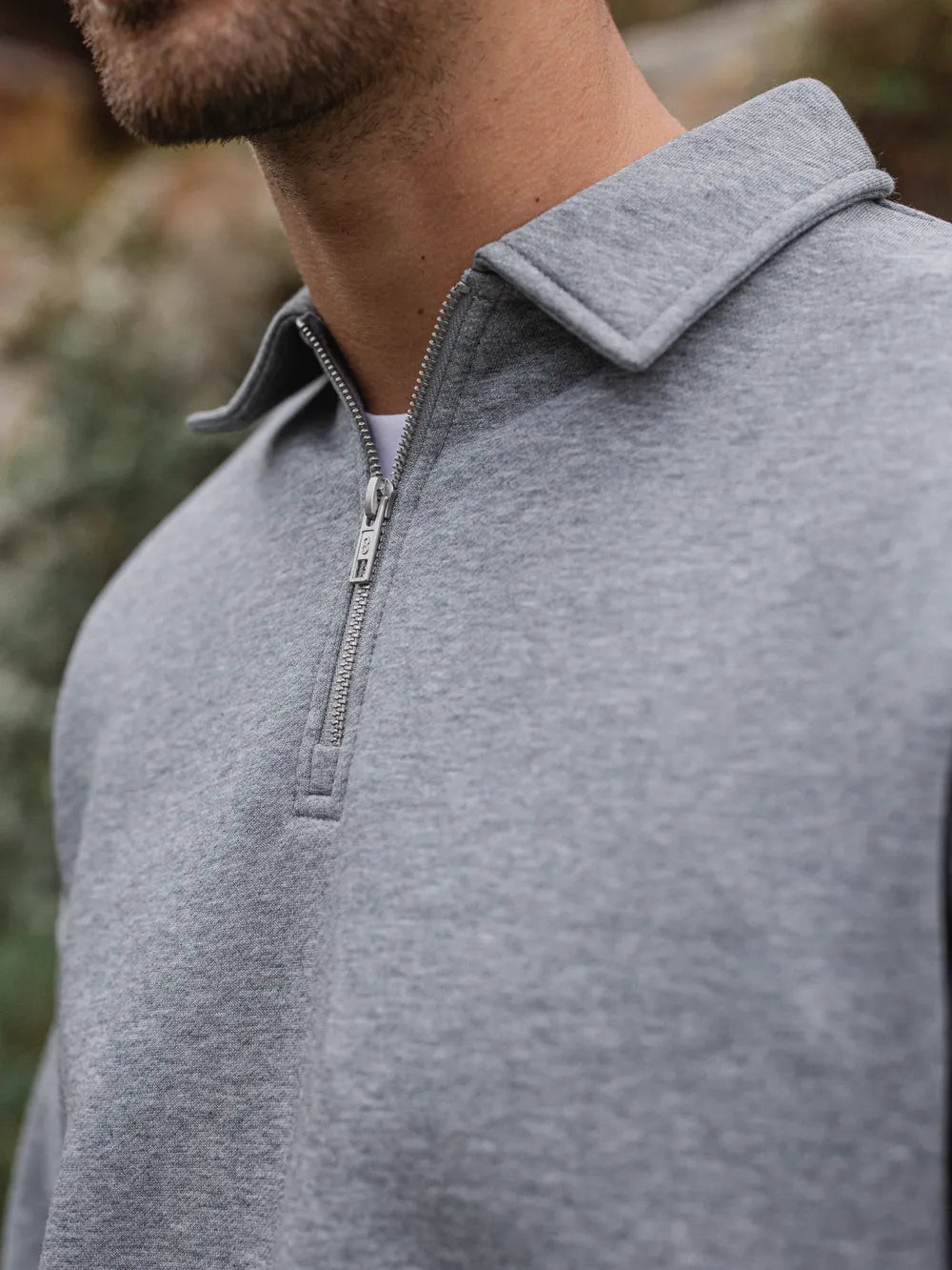 Dark Grey Melange Polo Zipper Sweater
