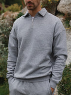 Dark Gray Melange Polo Zipper Sweater