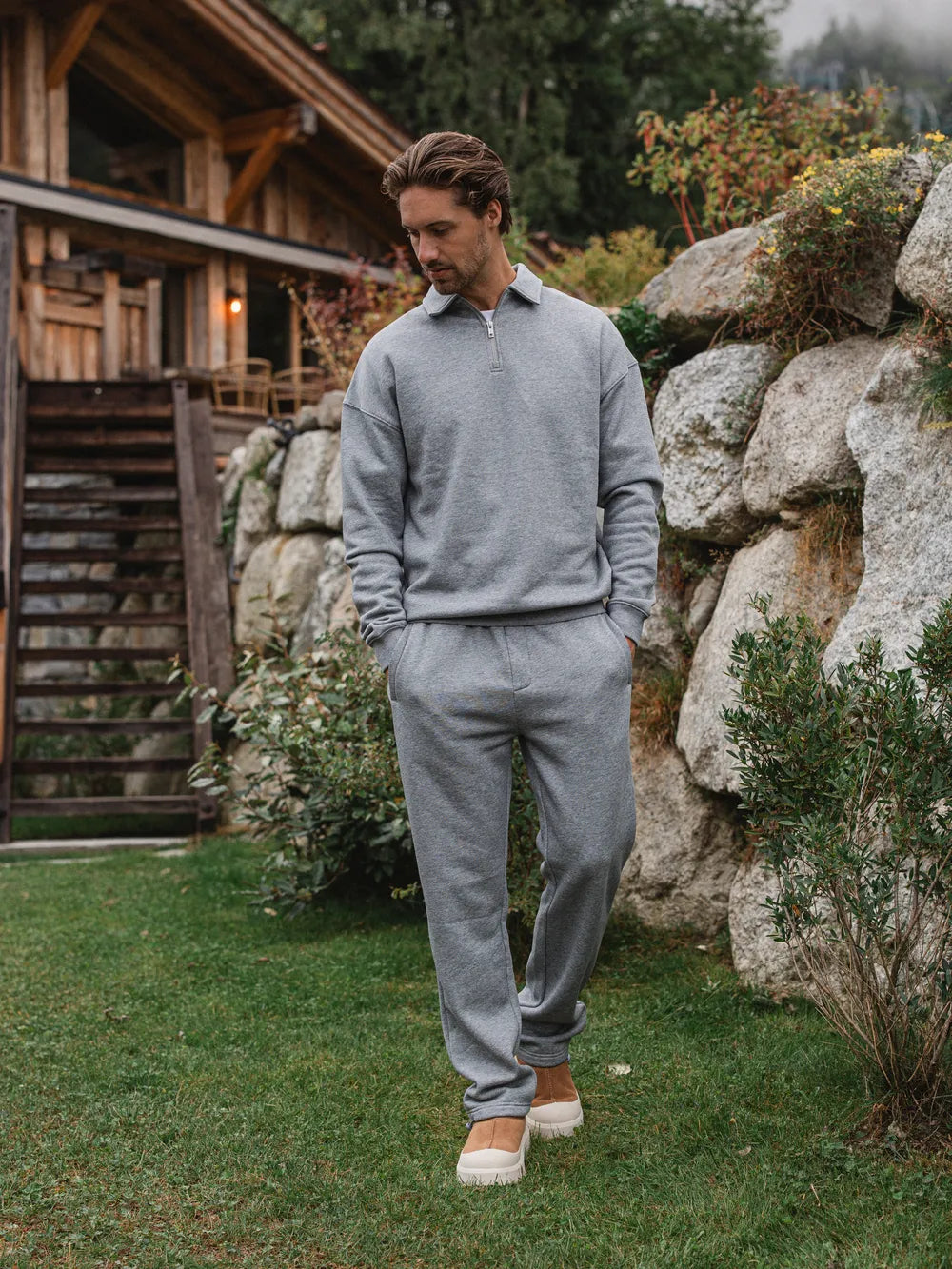 Dark Grey Melange Polo Zipper Sweater