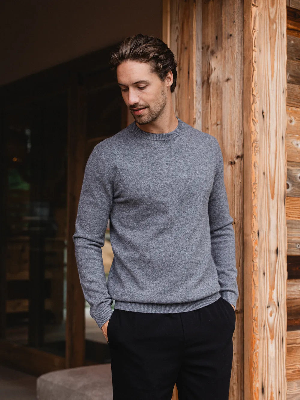 Grey Wool Crewneck Pullover