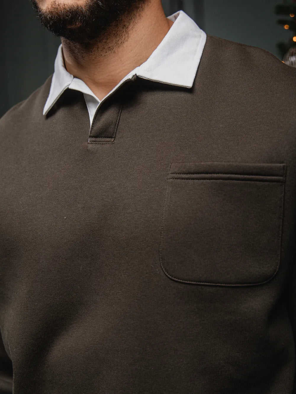 Polo-Pullover mit Army-Kragen im Oversize-Stil