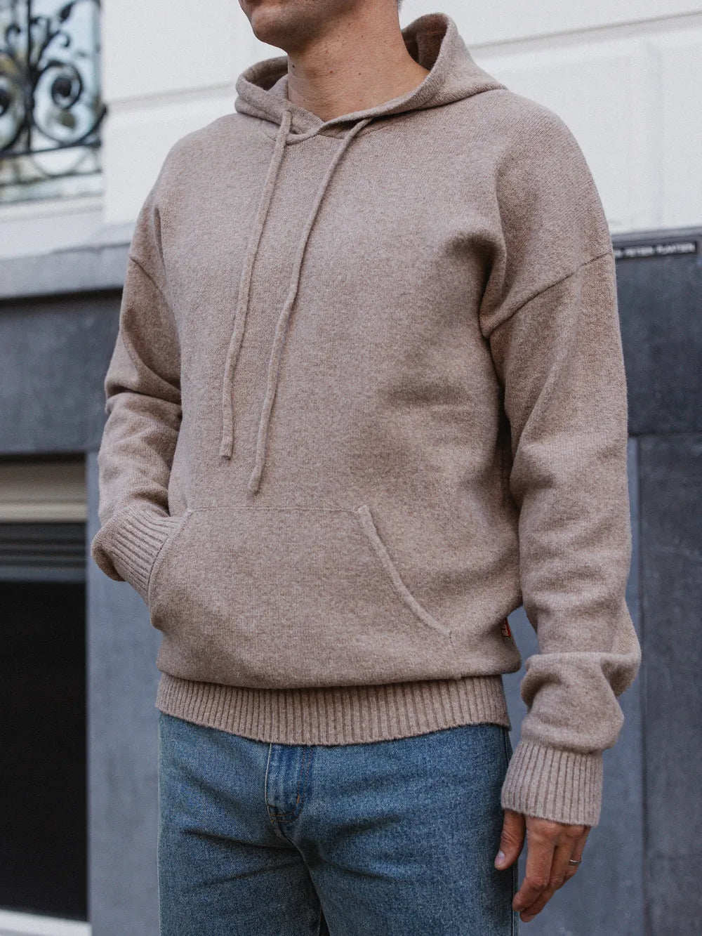 Light Brown Knit Hoodie