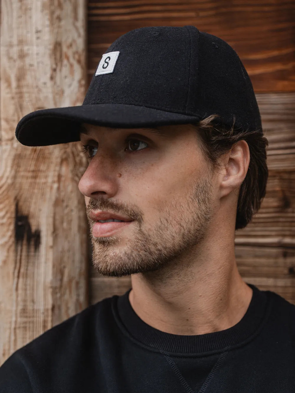 Black Wool Patch Cap