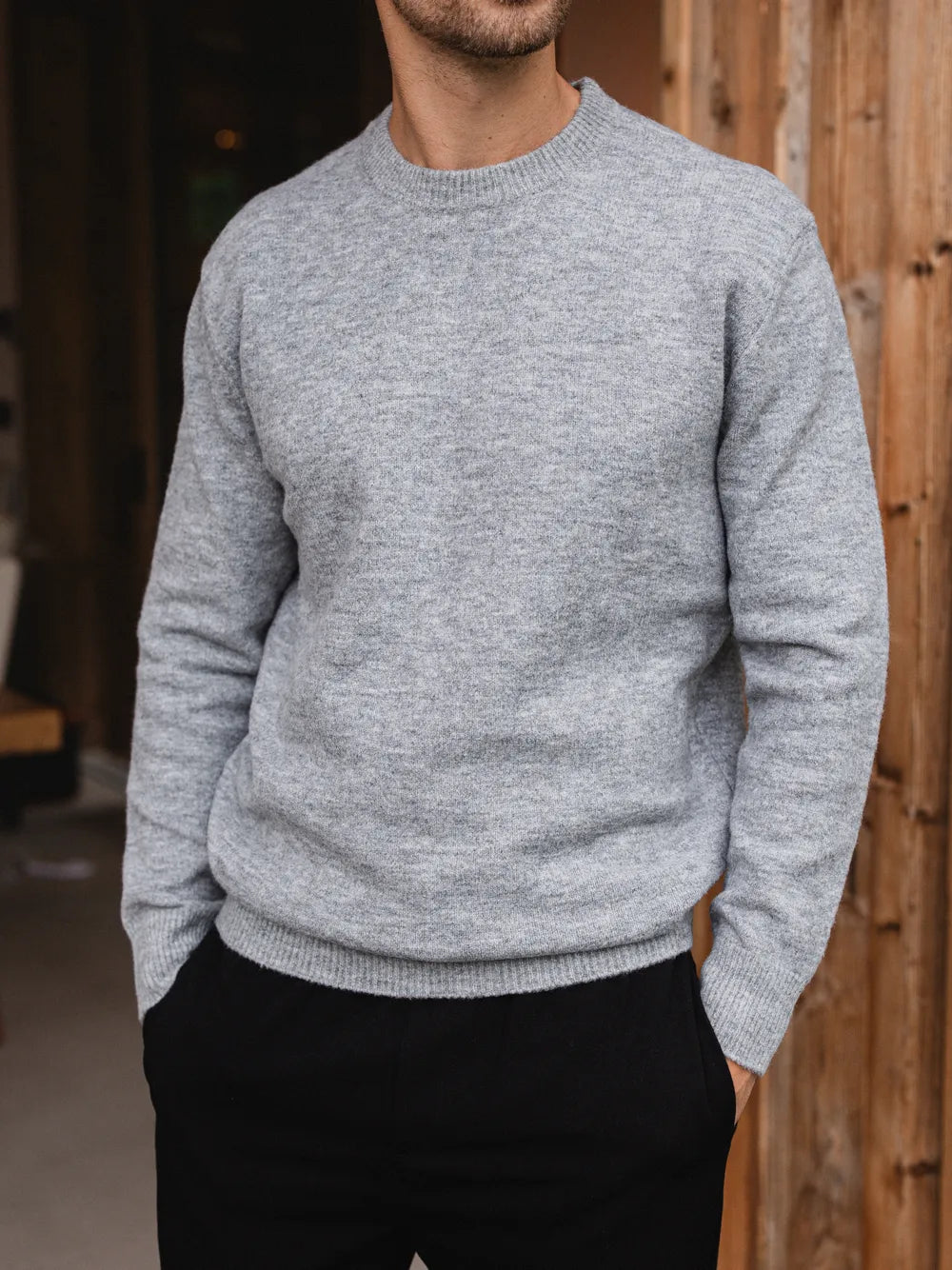 Grey Wool Crewneck Pullover