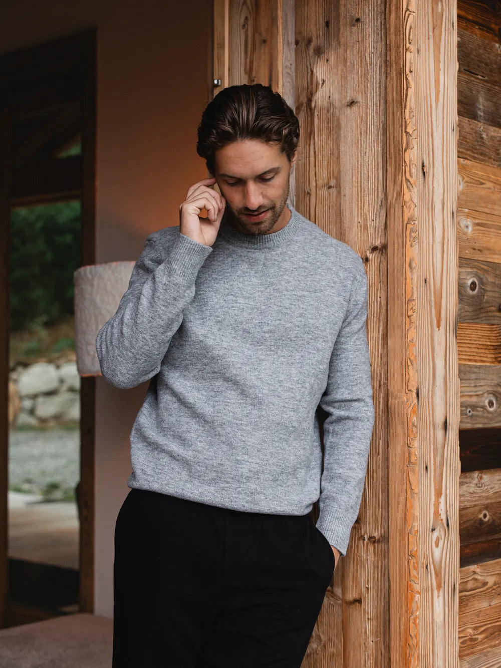 Grey Wool Crewneck Pullover
