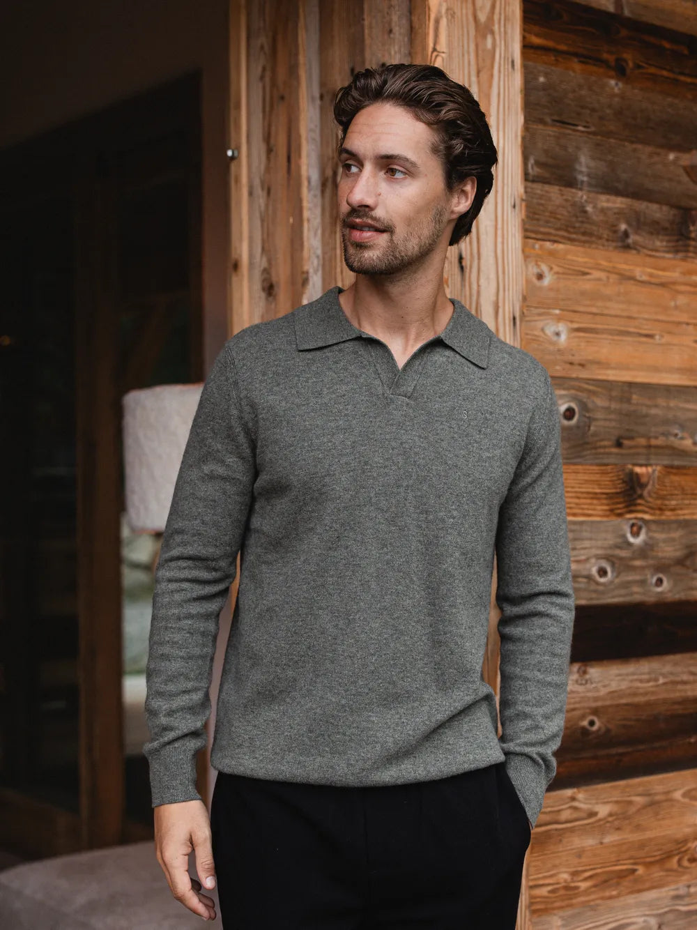 Green Melange Wool V-Neck