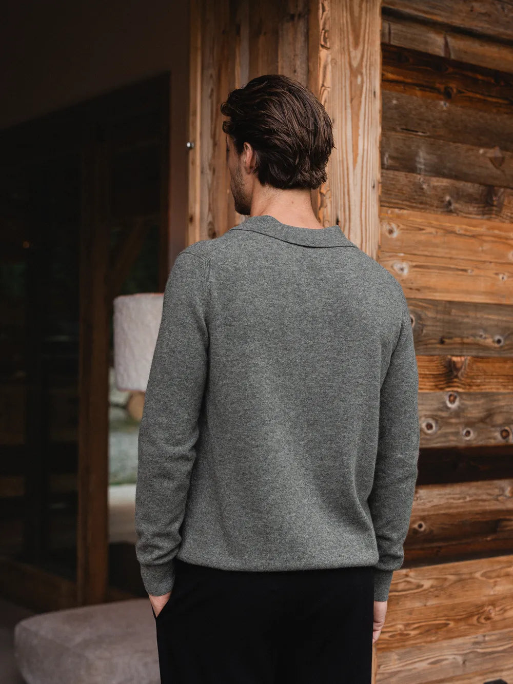 Green Melange Wool V-Neck