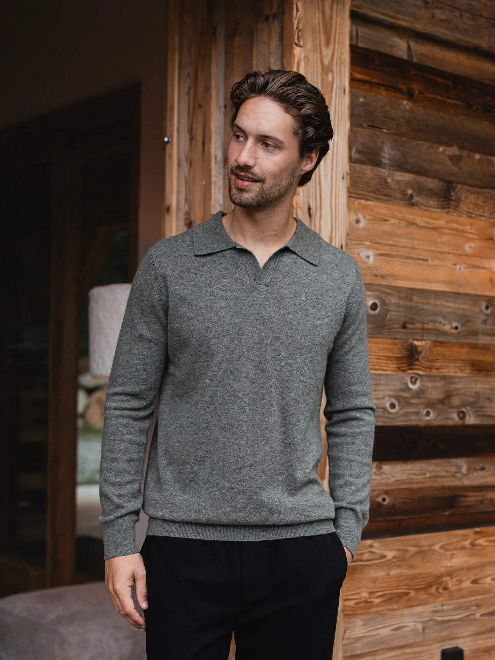 Green Melange Wool V-Neck