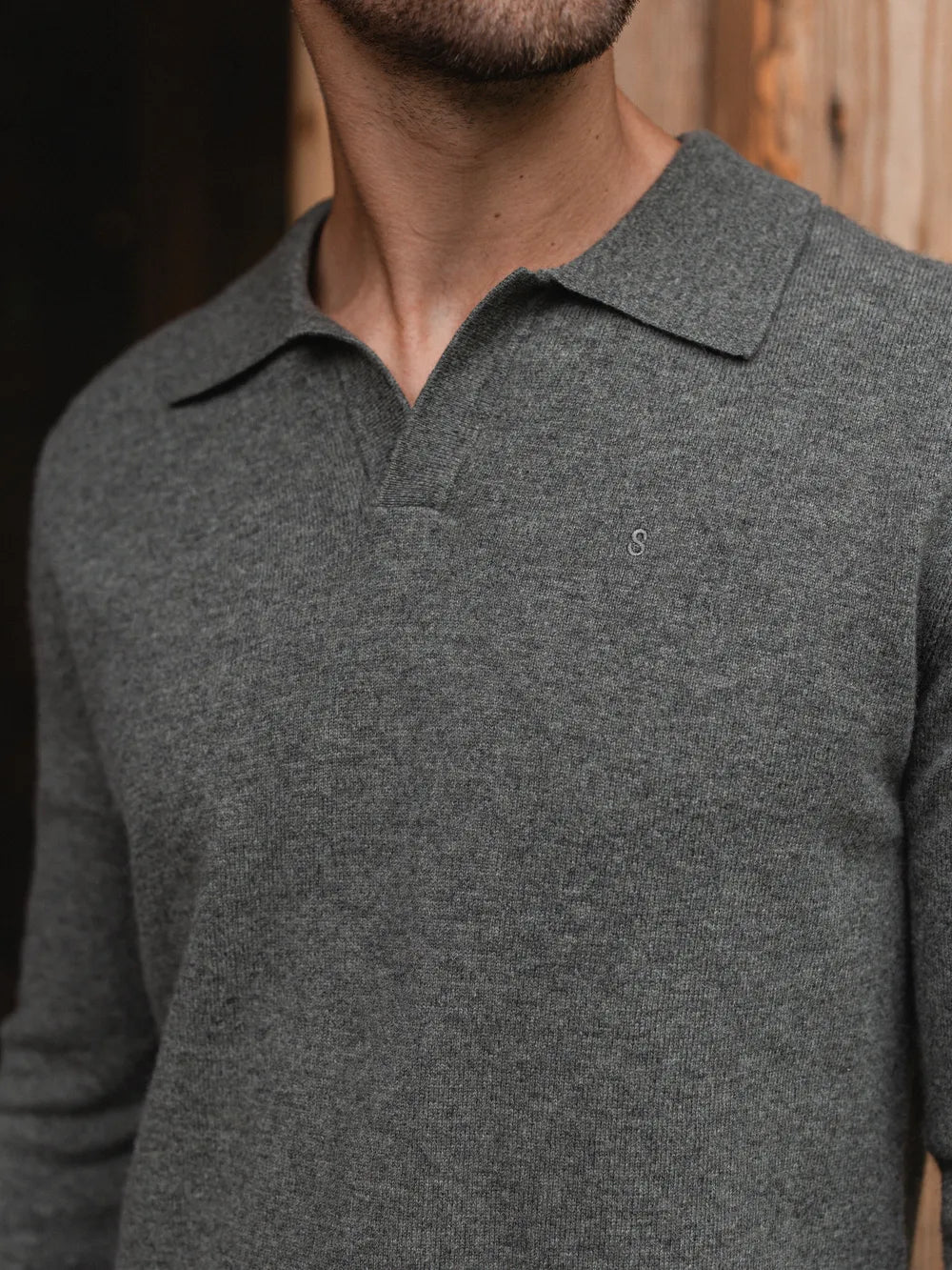Green Melange Wool V-Neck