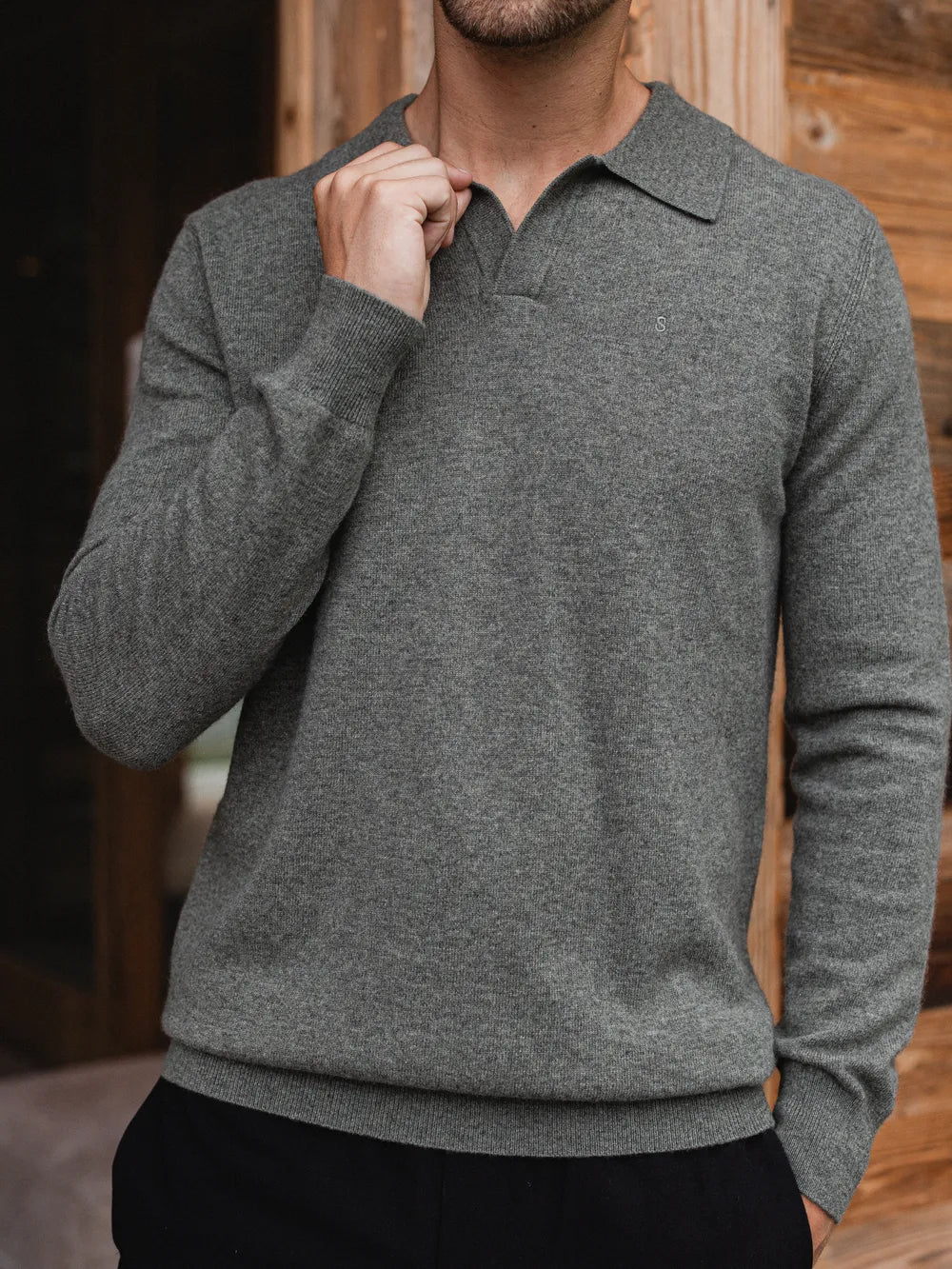 Green Melange Wool V-Neck