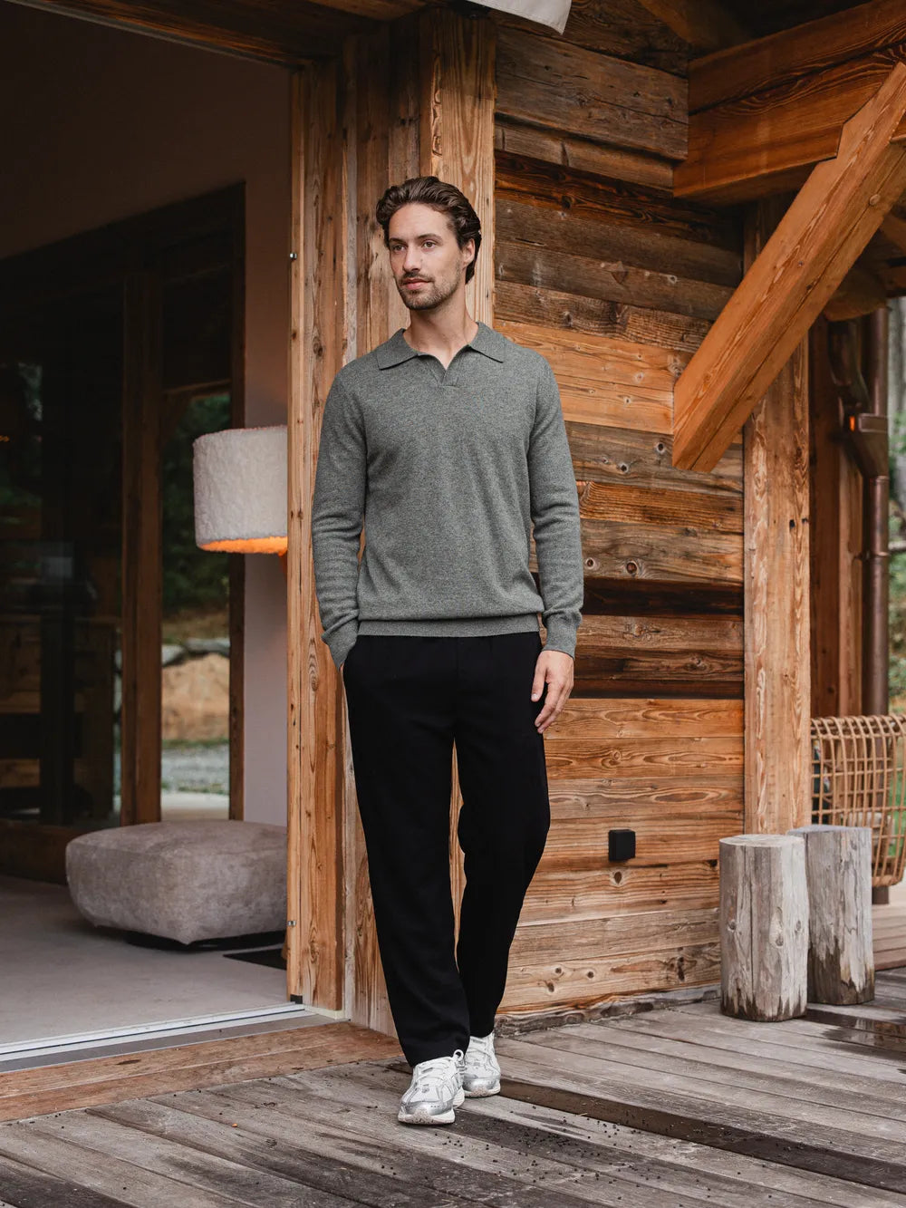 Green Melange Wool V-Neck