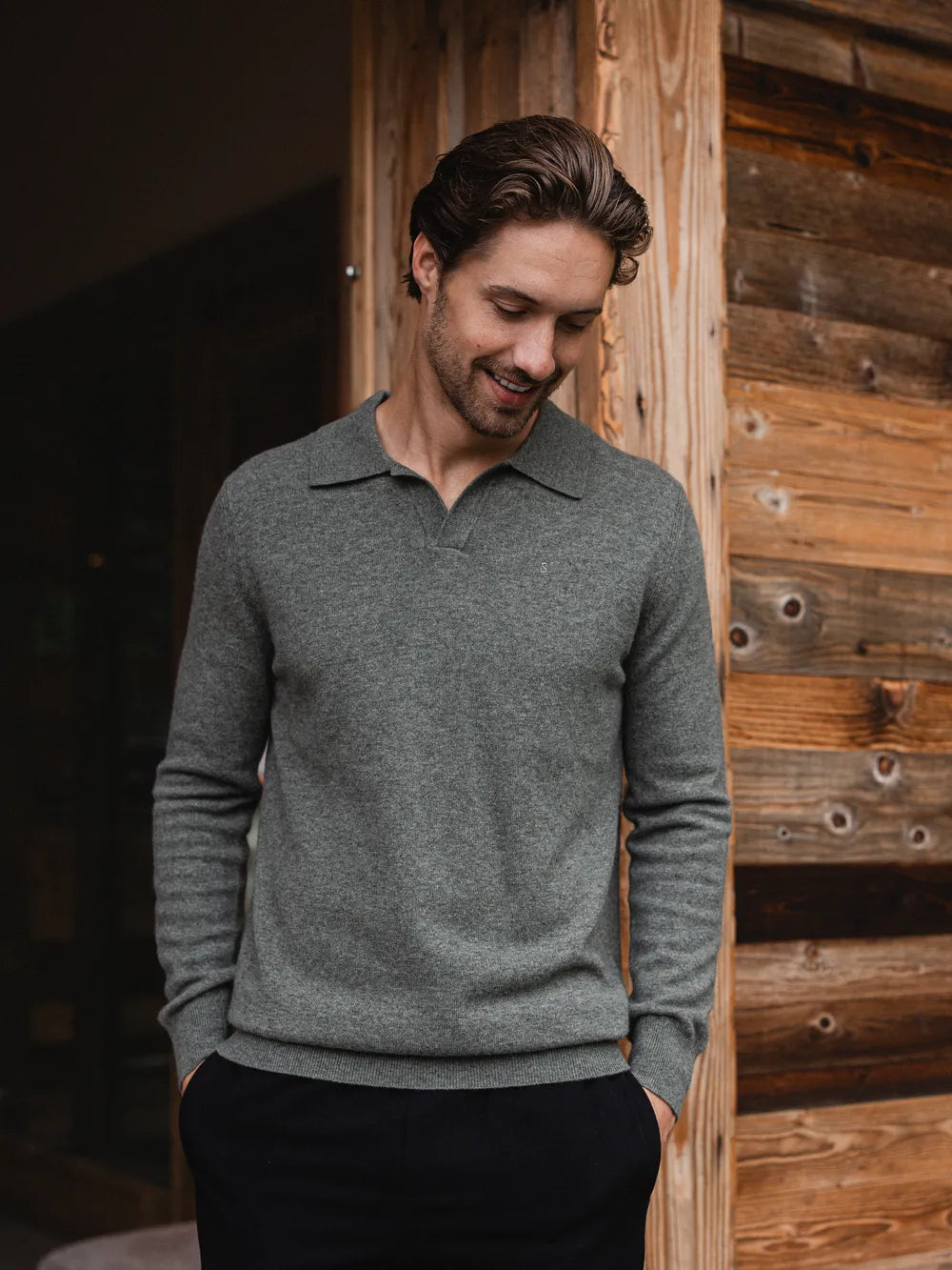Green Melange Wool V-Neck
