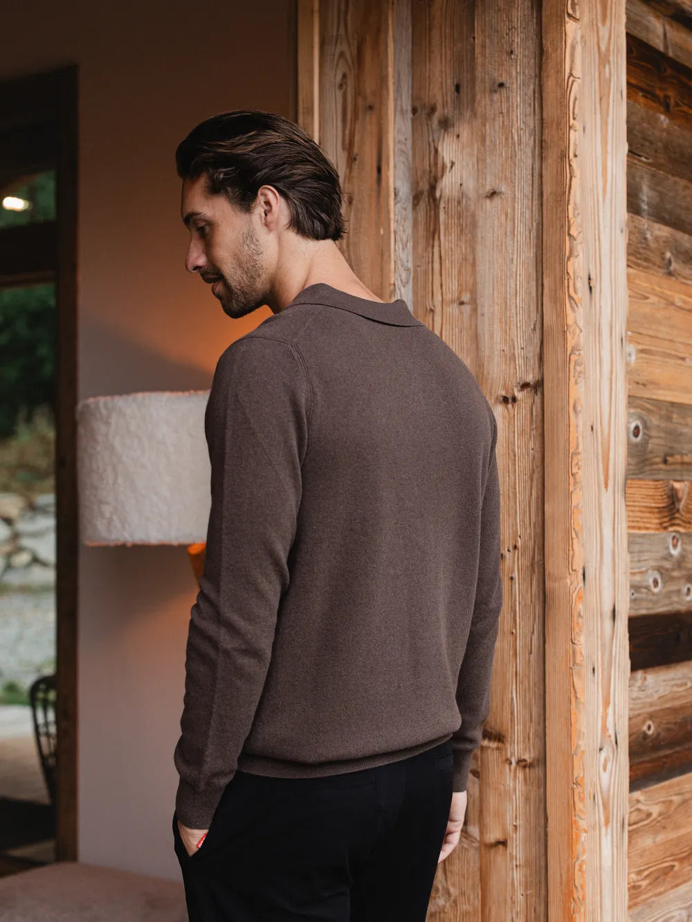Brown Melange Wool V-Neck