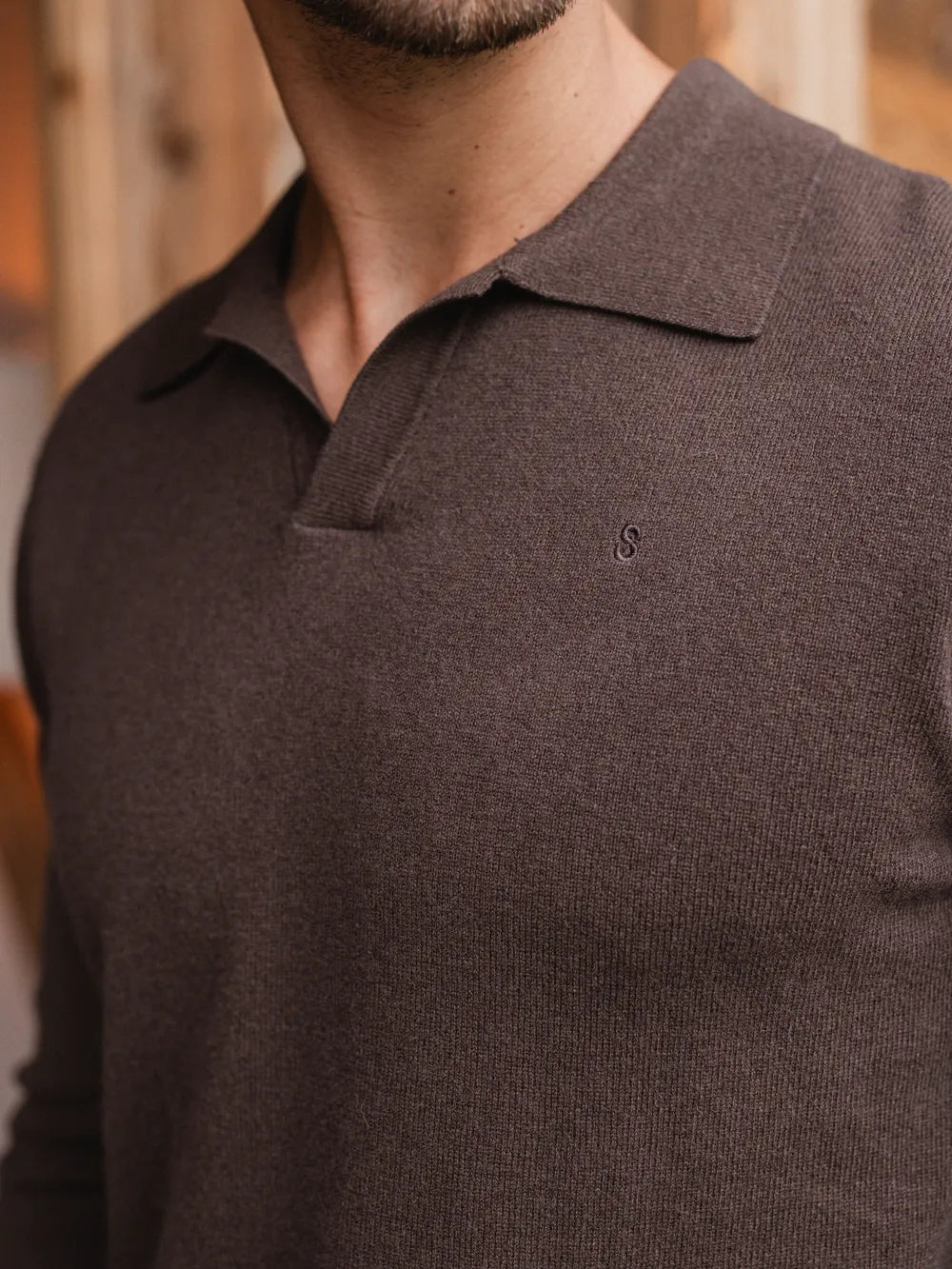 Brown Melange Wool V-Neck