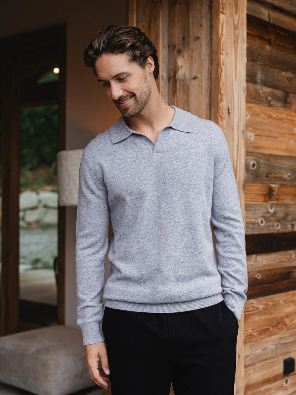 Grey Melange Wool V-Neck