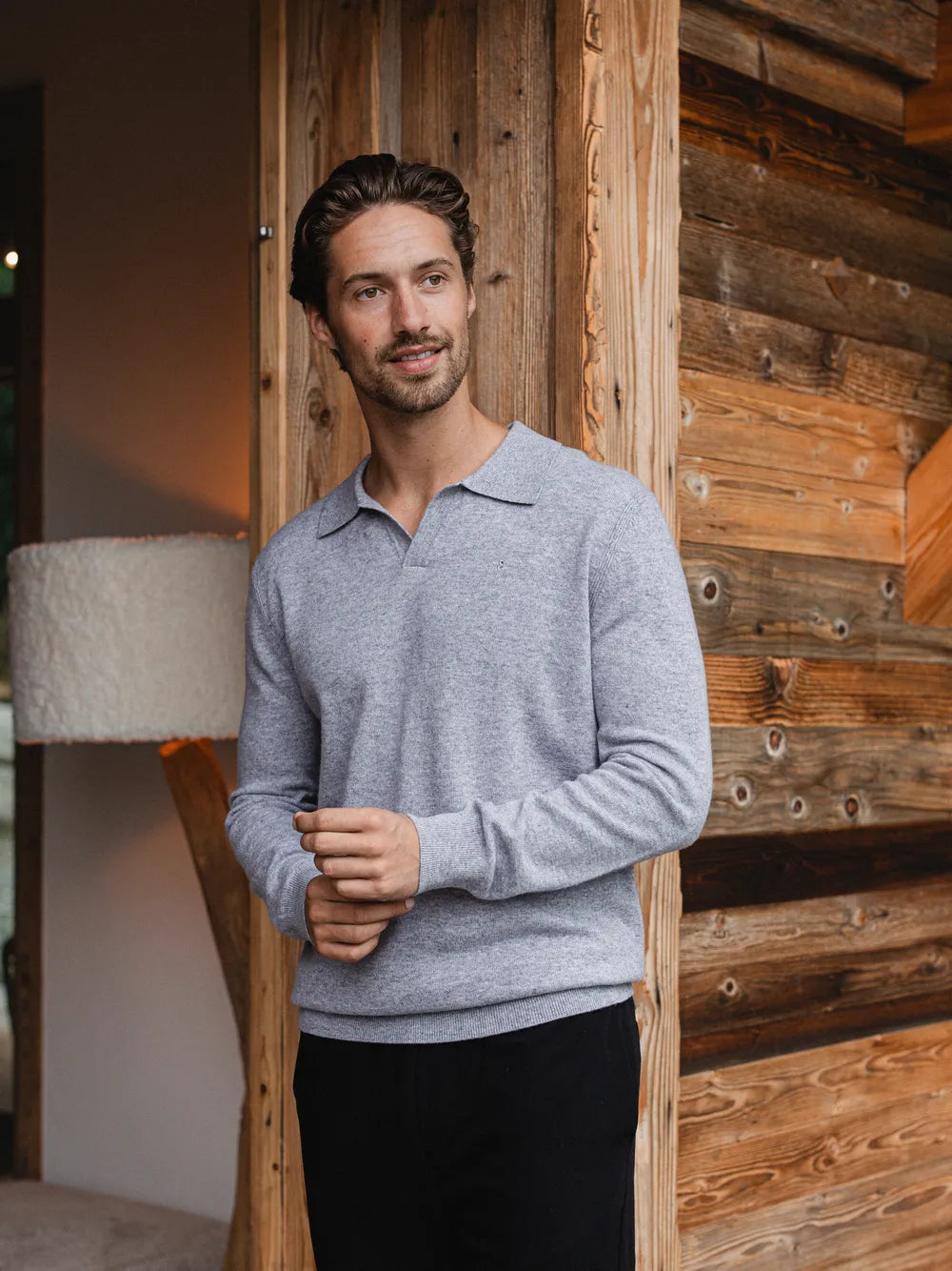 Grey Melange Wool V-Neck