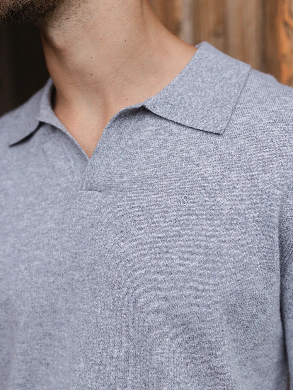 Grey Melange Wool V-Neck