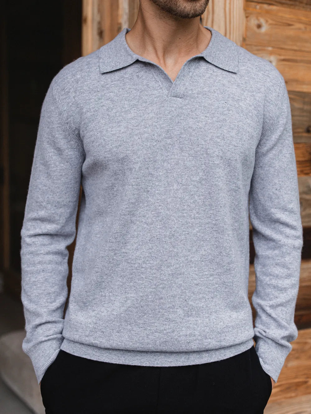 Grey Melange Wool V-Neck