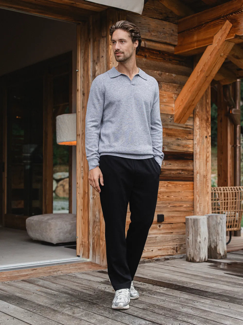 Grey Melange Wool V-Neck
