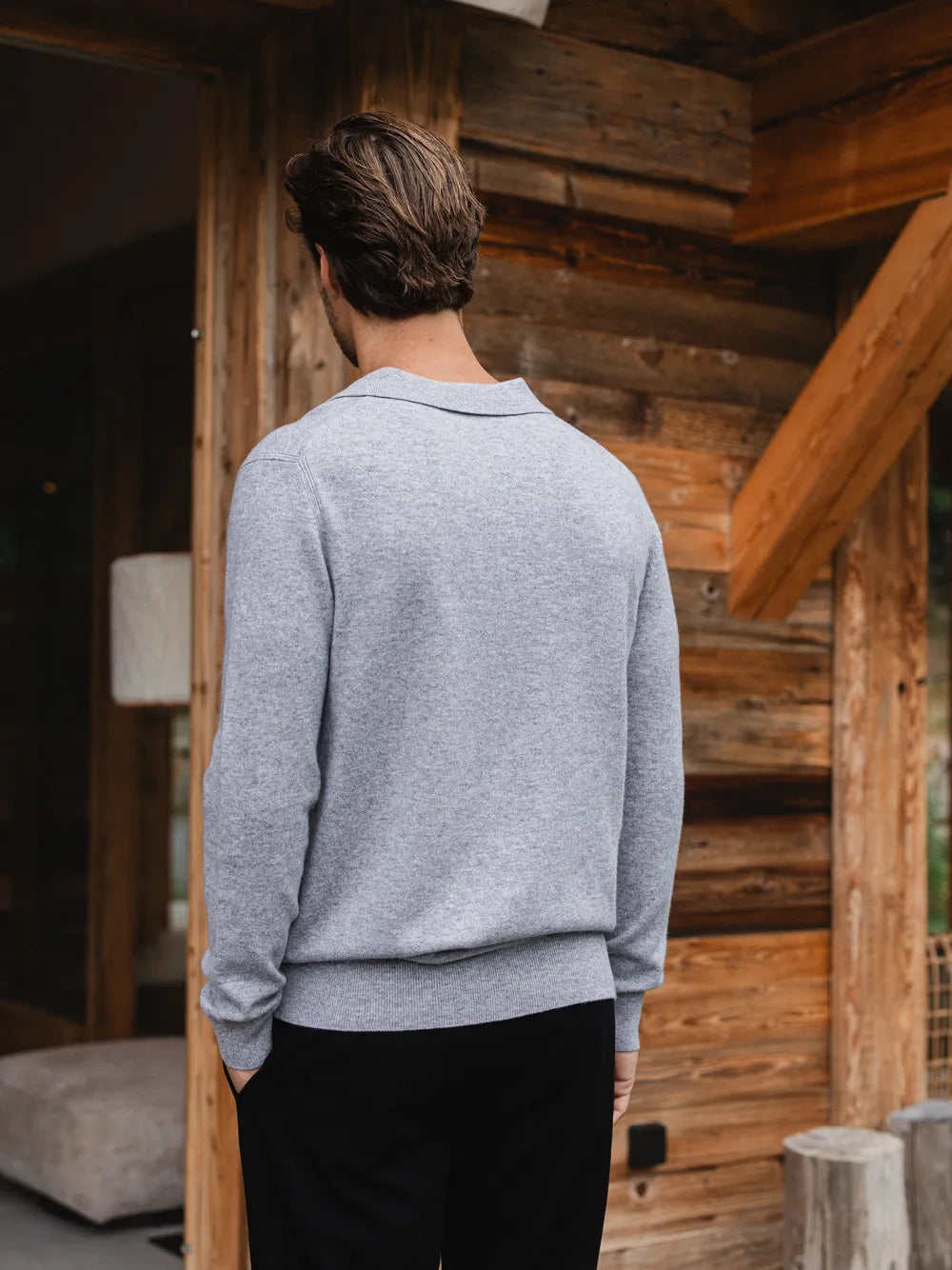 Grey Melange Wool V-Neck