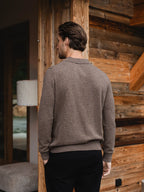 Brown Melange Wool Button Polo