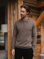 Brown Melange Wool Button Polo