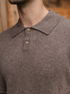 Brown Melange Wool Button Polo